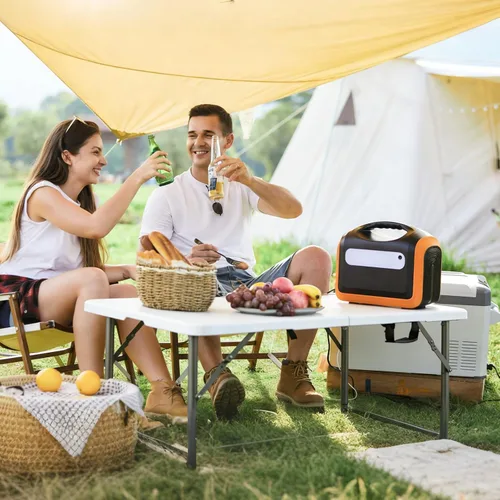 Vista 7 de Mesa plegable de 4 pies, mesa de plástico portátil de 3 niveles de altura ajustable con asa de transporte, mesa de campamento plegable