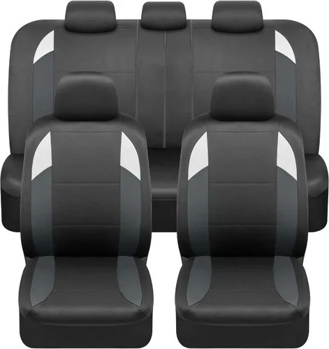 Vista 12 de BDK carXS Monaco - Juego completo de fundas para asiento de auto, fundas de asiento delantero beige de tres tonos con funda de asiento trasero