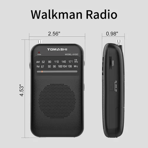 Vista 6 de TOMASHI Radio portátil, radio alimentada por batería con conector para auriculares
