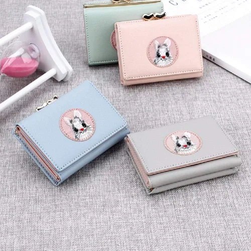 Vista 5 de JIUFENG Cartera corta con bloqueo RFID para mujer, monederos multiusos, con bordado de animales, para tarjetas de crédito, monedas, monederos