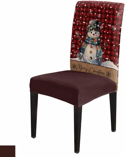 Vista 22 de YOKOU Juego de 4 fundas elásticas para sillas de comedor, diseño de copos de nieve, estrellas, fondo rojo, invierno, fundas protectoras extraíbles