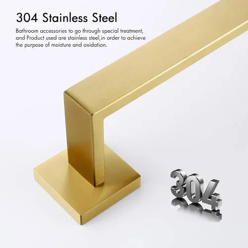 Vista 2 de Bagnolux Accesorios de baño dorados de 22 pulgadas, toallero dorado para baño montado en la pared, toallero de latón cepillado moderno y resistente
