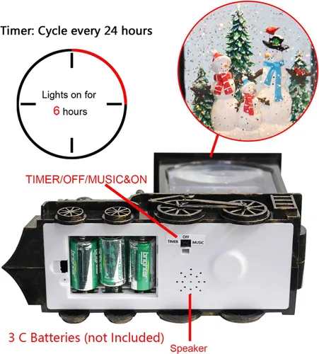 Vista 7 de GenSwin Linterna de globo de nieve con tren iluminado con música, nieve de agua, brillante, funciona con pilas, con temporizador, decoración musical