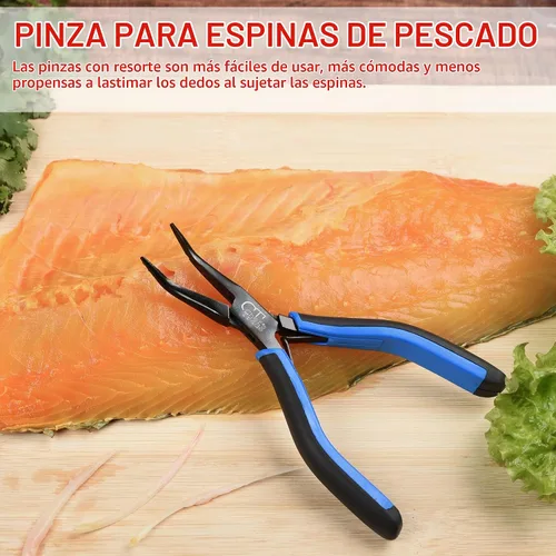 Vista 4 de Alicates de hueso de pescado/pinzas de acero inoxidable curvadas con agarre antideslizante negro