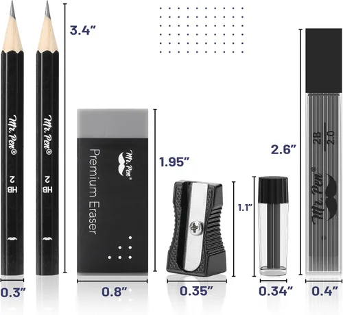 Vista 6 de Mr. Pen - Juego profesional de geometría, 15 piezas, kit de geometría negro para artistas y estudiantes, juego de geometría, reglas metálicas
