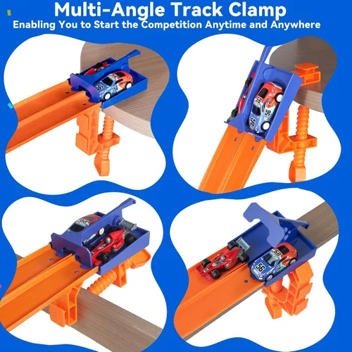 Vista 5 de Track Clamp and Starter Gate Compatible with Hot Wheels Racetracks (4 Lane Startr Gate + 2 Clamp Combo)