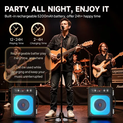Vista 6 de HWWR Máquina de karaoke, altavoz Bluetooth portátil con 2 micrófonos inalámbricos para adultos y niños, máquina de cantar para fiestas y reuniones