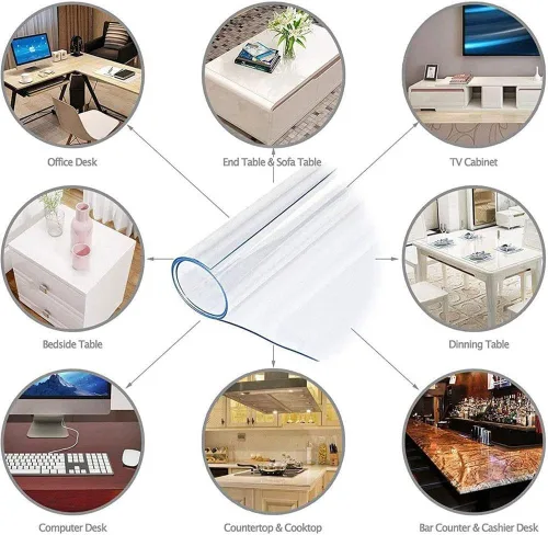 Vista 4 de Protector de mesa de comedor transparente de PVC de 0.079 in de grosor, almohadillas rectangulares de plástico antideslizante para mesa, cubierta