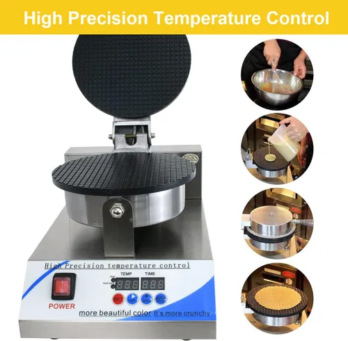 Vista 7 de Máquina eléctrica de cono de helado, máquina comercial de cono de gofres de 110 V para el hogar, con control de temperatura y tiempo LED