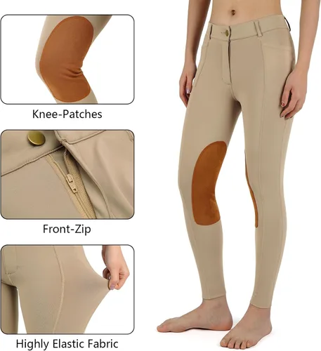 Vista 5 de beroy Pantalones de equitación para niños, pantalones de equitación para niñas, pantalones ecuestres con cremallera frontal, leggings con bolsillos