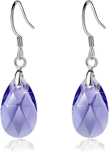 Vista 74 de Aretes colgantes de cristal austriaco con forma de lágrima para mujer, joyería hipoalergénica de plata de ley 925
