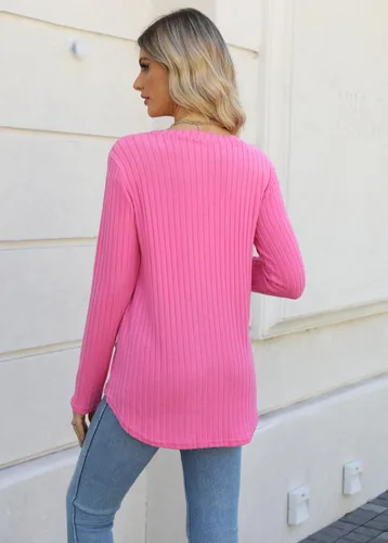 Vista 2 de Lafural Camisetas de manga larga para mujer, camisetas de otoño, suéteres de cuello redondo con botones