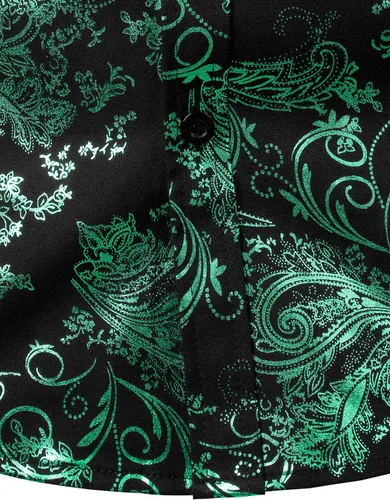 Vista 4 de ZEROYAA Camisa de vestir de cachemira de lujo para hombre, con estampado floral brillante, camisas con botones para fiesta de graduación