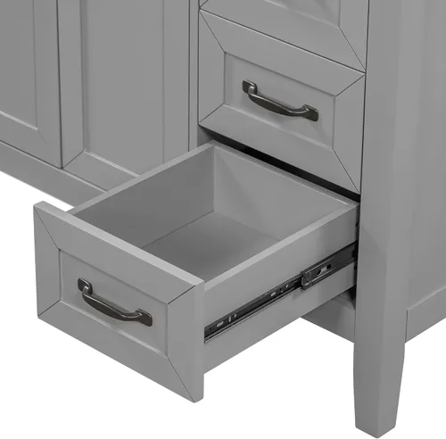Vista 9 de Runboll Armario de tocador de baño de 36 x 18 pulgadas con parte superior del fregadero, juego de lavabo de baño con cajón y 3 agujeros para grifo
