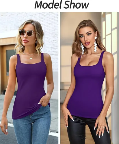 Vista 67 de V FOR CITY Camiseta sin mangas de algodón para mujer con brasier de estante ajustable con correa ancha y tirantes básicos