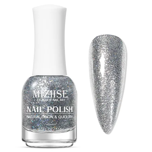 Vista 14 de MIZHSE Translucent Shimmering Nail Polish, Quick Dry Clear Glitter White brillo claro