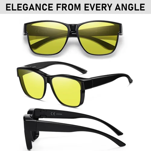 Vista 7 de GEGURI Gafas fotocrómicas de visión nocturna, ajuste sobre gafas de transición polarizadas antirreflejos para hombres y mujeres, lentes amarillas