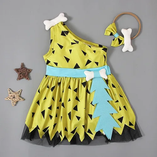 Vista 4 de Disfraz de guijarros de Halloween para niñas pequeñas, vestido de tul de malla, trajes de princesa para niñas, niños, fiesta, sesión de fotos