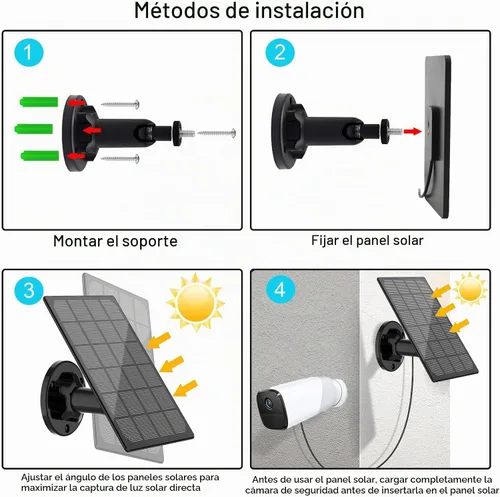 Vista 3 de Panel solar para cámara exterior, cargador solar resistente al agua IP66, suministro de energía solar continuo para cámaras de seguridad, con cable