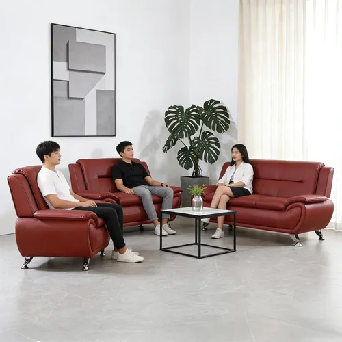 Vista 7 de Sofá modular de cuero, muebles de sala de estar, juego de sofá de 3 piezas, sofá modular moderno de piel sintética con patas resistentes para sala