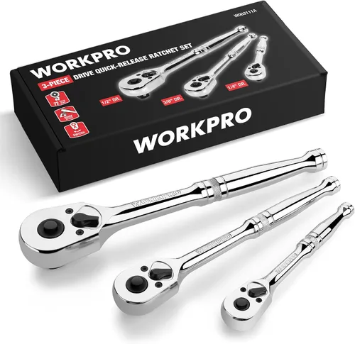 Vista 9 de WORKPRO - Trinquete de accionamiento de 1/2 pulgada, llave reversible de liberación rápida Mango de 72 dientes, aleación de cromo, cabeza Cr-Mo