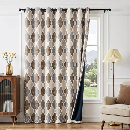 Vista 26 de Beauoop Cortinas 100% Opacas de 45 Pulgadas de Largo, 2 Paneles para Dormitorio, Sala de Estar, Gris Aqua Marroquí Geométrico, Oscurecimiento
