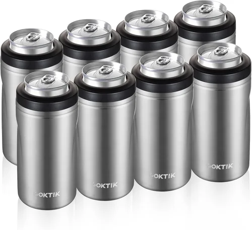 Vista 16 de COKTIK 4 en 1 enfriador de latas aislado, enfriador de latas delgadas de doble pared para latas de 12 oz regulares o delgadas y botellas de cerveza