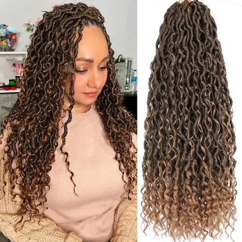 Vista 32 de Goddess Locs - 8 paquetes de cabello de ganchillo Goddess Locs de 10 pulgadas, pelo corto de imitación de ganchillo con rizos pre-enrollados