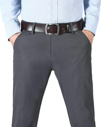 Vista 3 de Plaid&Plain - Pantalones de vestir para hombre, corte delgado, elásticos