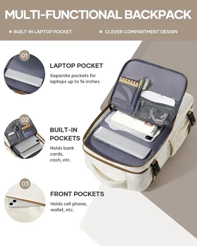 Vista 3 de Mochila de Viaje para Computadora Portátil para Mujeres, Mochila de Equipaje de Mano, Bolsa de Viaje para Artículos Personales, Artículos Esenciales