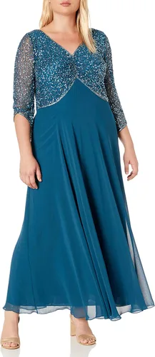 Vista 10 de J Kara Vestido largo de manga 3/4 con cuello en V y cuentas para mujer Negro/Arma/Mercurio