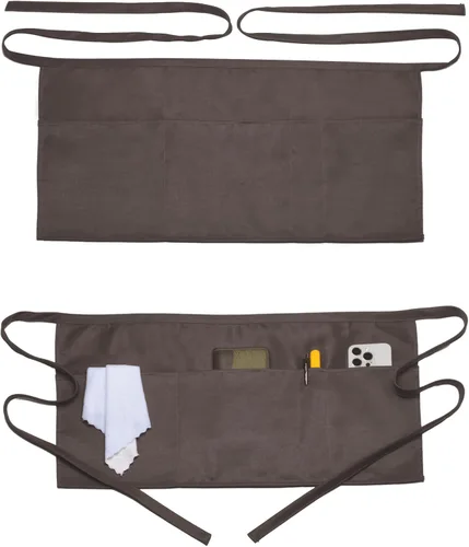 Vista 8 de 2 Pack Server Apron with 4 Pockets, Waitress Waiter Waist WaterDrop Resistant Short Aprons