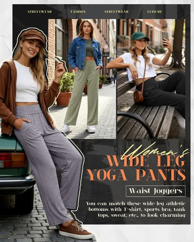Vista 98 de Neer - Conjunto de 3 pantalones de yoga de pierna ancha para mujer - Pantalones deportivos cómodos, holgados, de cintura alta y casuales