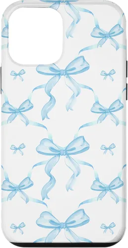 Vista 16 de Cintas y lazos estéticos de color azul claro para iPhone 16 en estuche de acuarela
