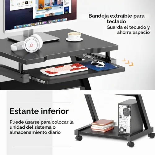 Vista 9 de sogesfurniture Escritorio para computadora móvil con bandeja extraíble para Negro