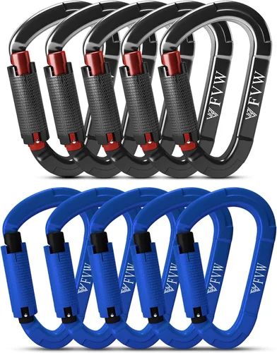 Vista 10 de FVW Mosquetones de bloqueo automático para escalada en roca, mosquetones profesionales de 25KN (5620 lbs) resistentes para rapel, columpio, rescate