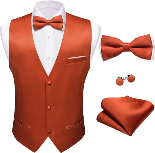 Vista 18 de Barry.Wang Chaleco de traje para hombre, conjunto de corbatín, chaleco A-02-rosa claro
