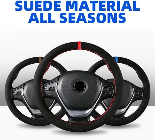 Vista 2 de AUCELI Funda para volante de automóvil, 38 cm de cuero genuino duradero con costura envolvente para hombres y mujeres, protector de volante
