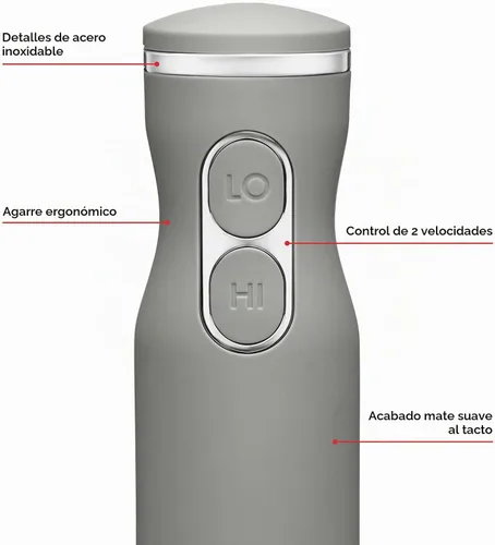Vista 2 de Chefman Batidora de mano con varillas de inmersión con cuchillas de acero inoxidable, potente batidora eléctrica de hielo con control de 2 Gris