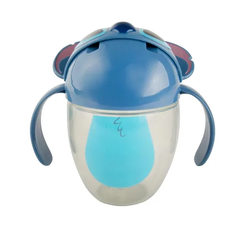 Vista 2 de The First Years Disney Stitch - Vaso con popote con peso, a prueba de derrames, con cubierta superior abatible, vasos de transición para niños