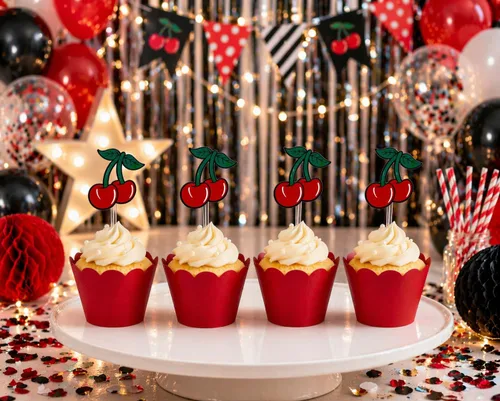 Vista 3 de Selecciones de decoración de cupcakes de cereza para decoraciones de pasteles de cumpleaños