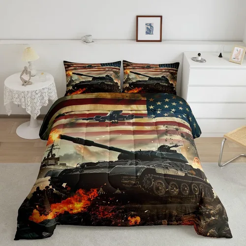 Vista 2 de Erosebridal Juego de edredón de plumón con bandera estadounidense, juego de ropa de cama con diseño militar para niños, adultos y hombres, camuflaje