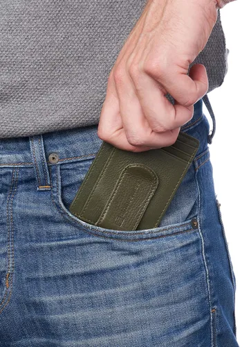 Vista 5 de Alpine Swiss RFID Dermot dinero clip frontal bolsillo cartera para hombres cuero viene en una caja de regalo, Verde -Oliva, Classic