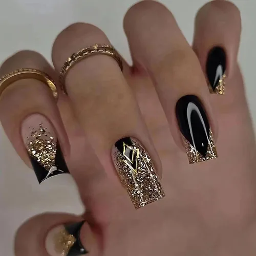 Vista 7 de MISUD - Uñas postizas largas con forma de ataúd, con diseño gótico de vampiro en negro y rojo, acrílico, 24 piezas