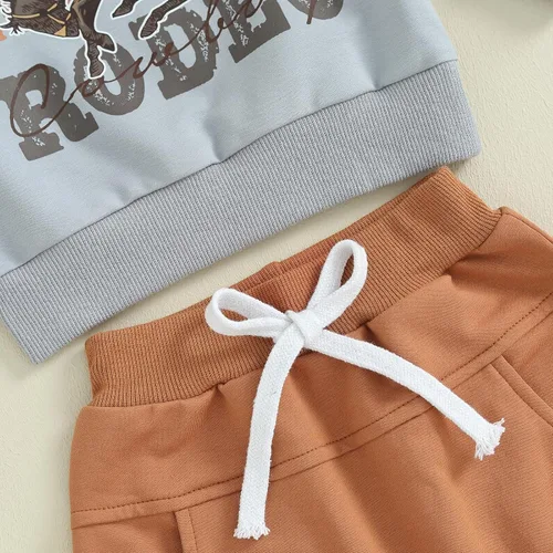 Vista 4 de Conjunto de sudadera de manga larga con estampado de vaca para niños pequeños, ropa de otoño de 2 piezas