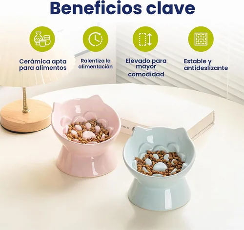 Vista 2 de PawsPik Lynx - Cuenco elevado de cerámica para perros y gatos, color rosa Quartz rosa