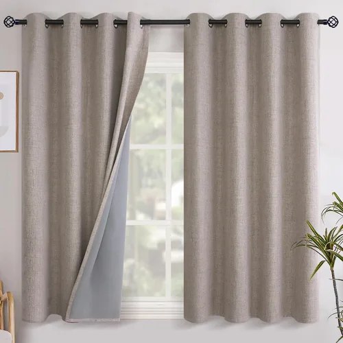 Vista 15 de YoungsTex - Cortinas opacas de lino para dormitorio, oscurecimiento de la habitación, cortinas con textura de lino, paneles con aislamiento térmico