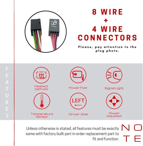 Vista 7 de Spieg 2014-2019 Ram Promaster 1500 2500 3500 Espejo Lateral del Conductor Reemplazo Conjunto de Espejo Retrovisor Lateral Izquierdo Plegable