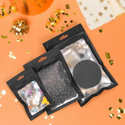 Vista 2 de Bolsas de Mylar para dulces, paquete de 200 bolsas resellables (4 x 6 pulgadas, color negro) con ventana transparente para pequeñas empresas
