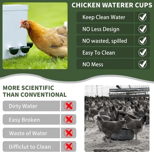 Vista 5 de Paquete de 12 tazas de agua para pollo, cuenco alimentador automático de llenado, sistema de riego por gravedad para aves de corral, dispensador